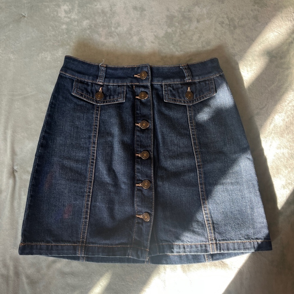 Denim Button-Front Skirt